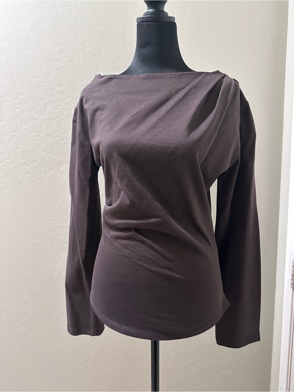Zara Brown Long Sleeve Boatneck Top